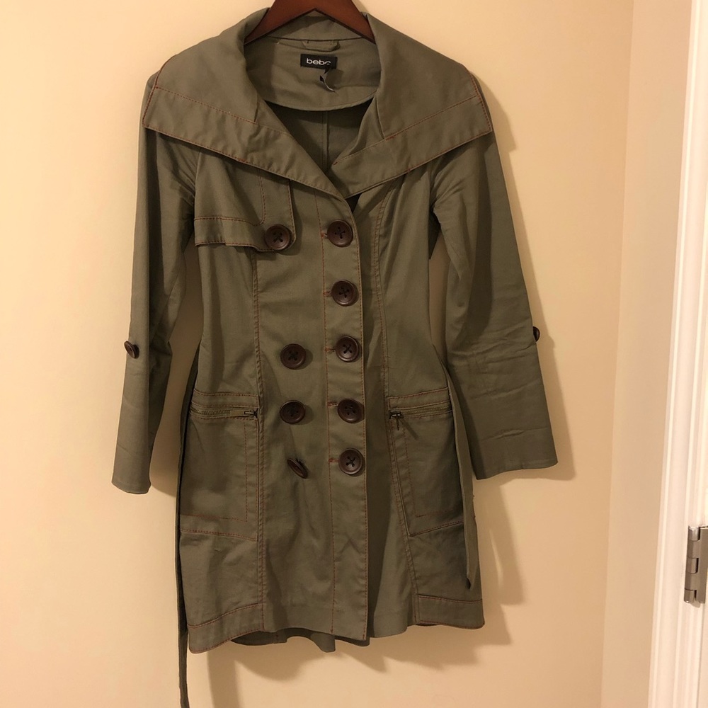 Bebe olive green trench coat